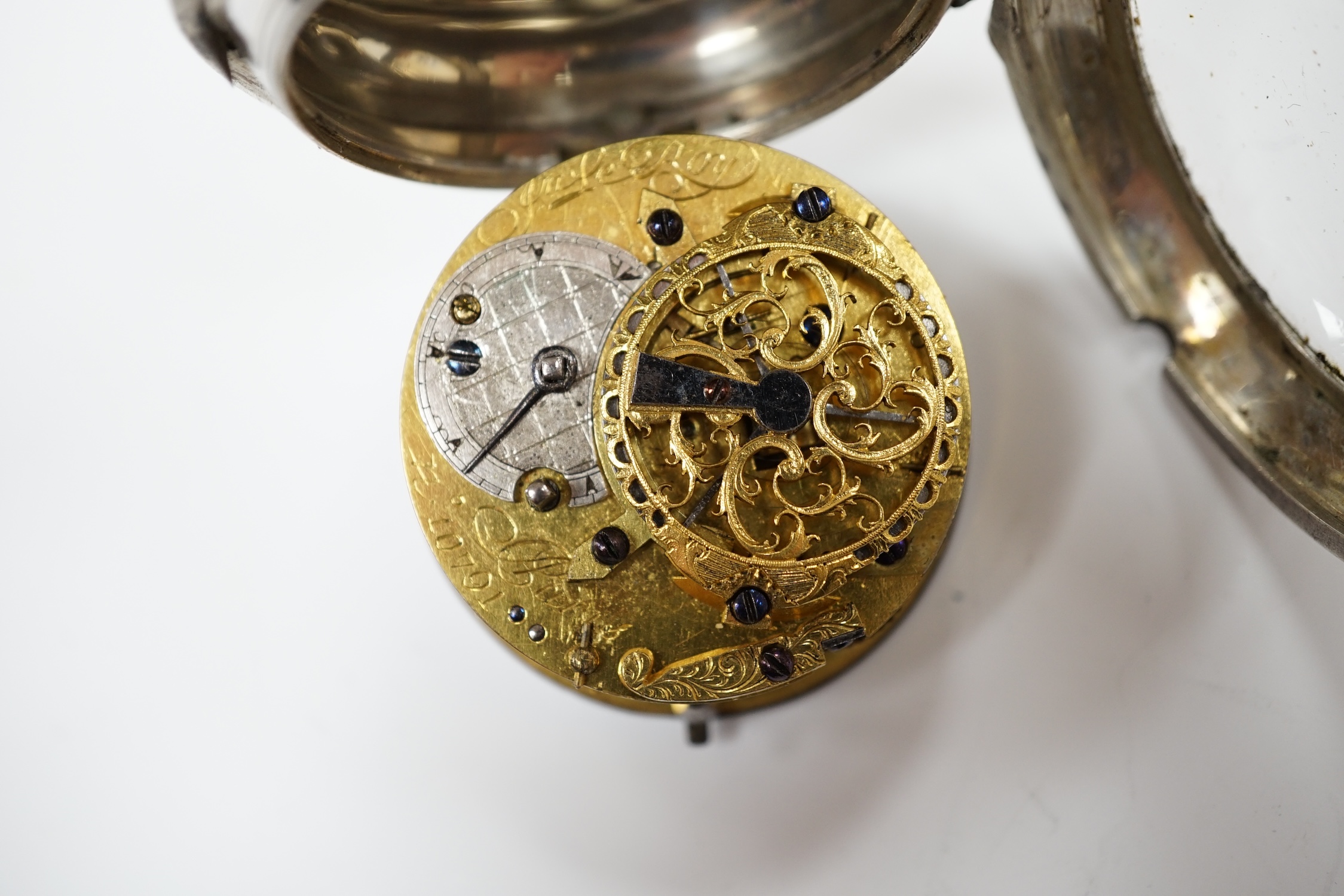 A late 18th century French white metal keywind verge open face pocket watch for the Turkish market, by Jn. Leroy of Paris, the signed movement numbered 10791, case diameter 50mm.